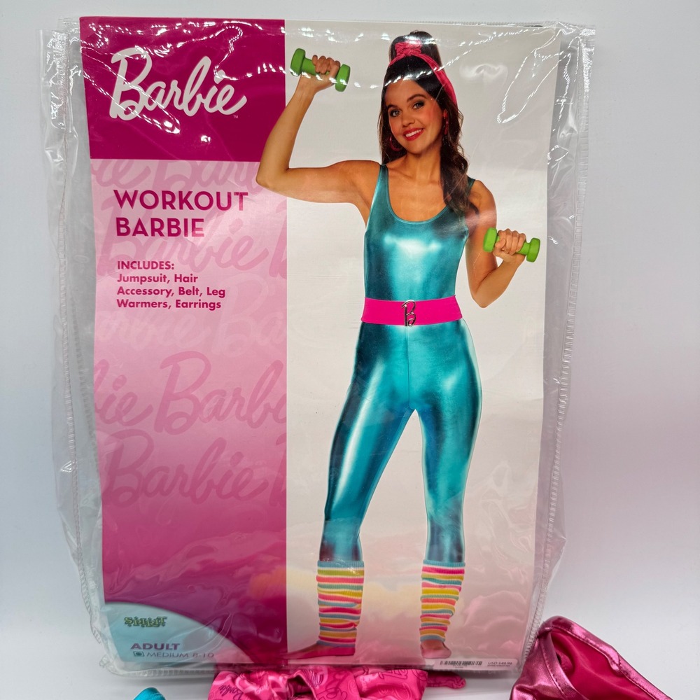 Spirit Halloween Workout Barbie Costume Adult Medium 8-10 80s Aerobics Bonus